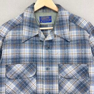 Vintage Pendleton Board Shirt Medium Grey Plaid Long Sleeve Wool Flannel 70s USA
